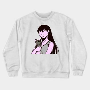 I draw pink pastel happy sakaki hugging the iriomote cat maya / azumanga daioh manga Crewneck Sweatshirt